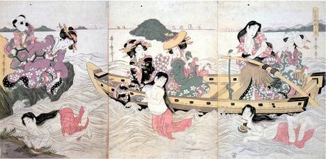 在浮世绘版画技术开始前,最先是画在各种材质上的肉笔画,例如